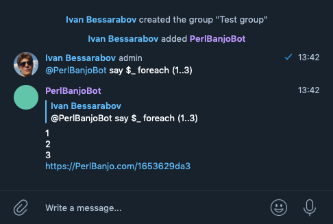 PerlBanjo Telegram bot in group chat
