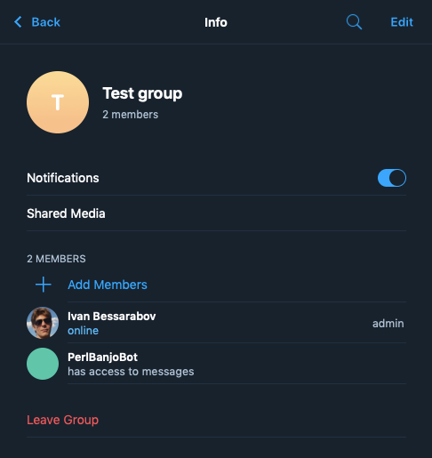 Telegram group with PerlBanjoBot